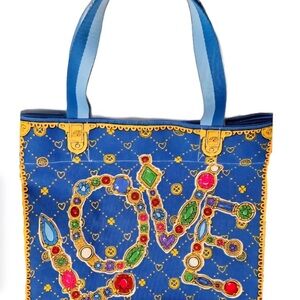 Brighton Blue Tote with Colorful Gem Accents